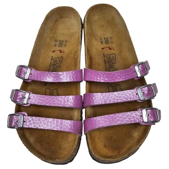 Birki's Three-Strap Sandals Pink Hammered Leather EU 37 | US 6-6.5 - Picture 2 of 8